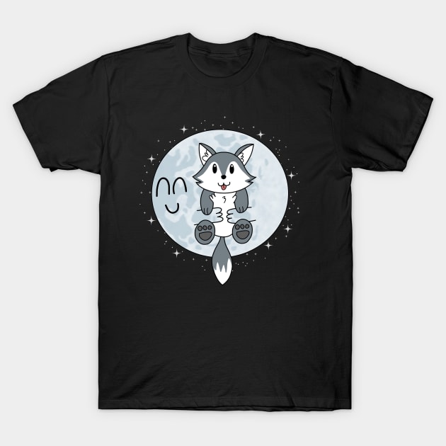 Moon Hugs Cute Wolf T-Shirt by pako-valor
